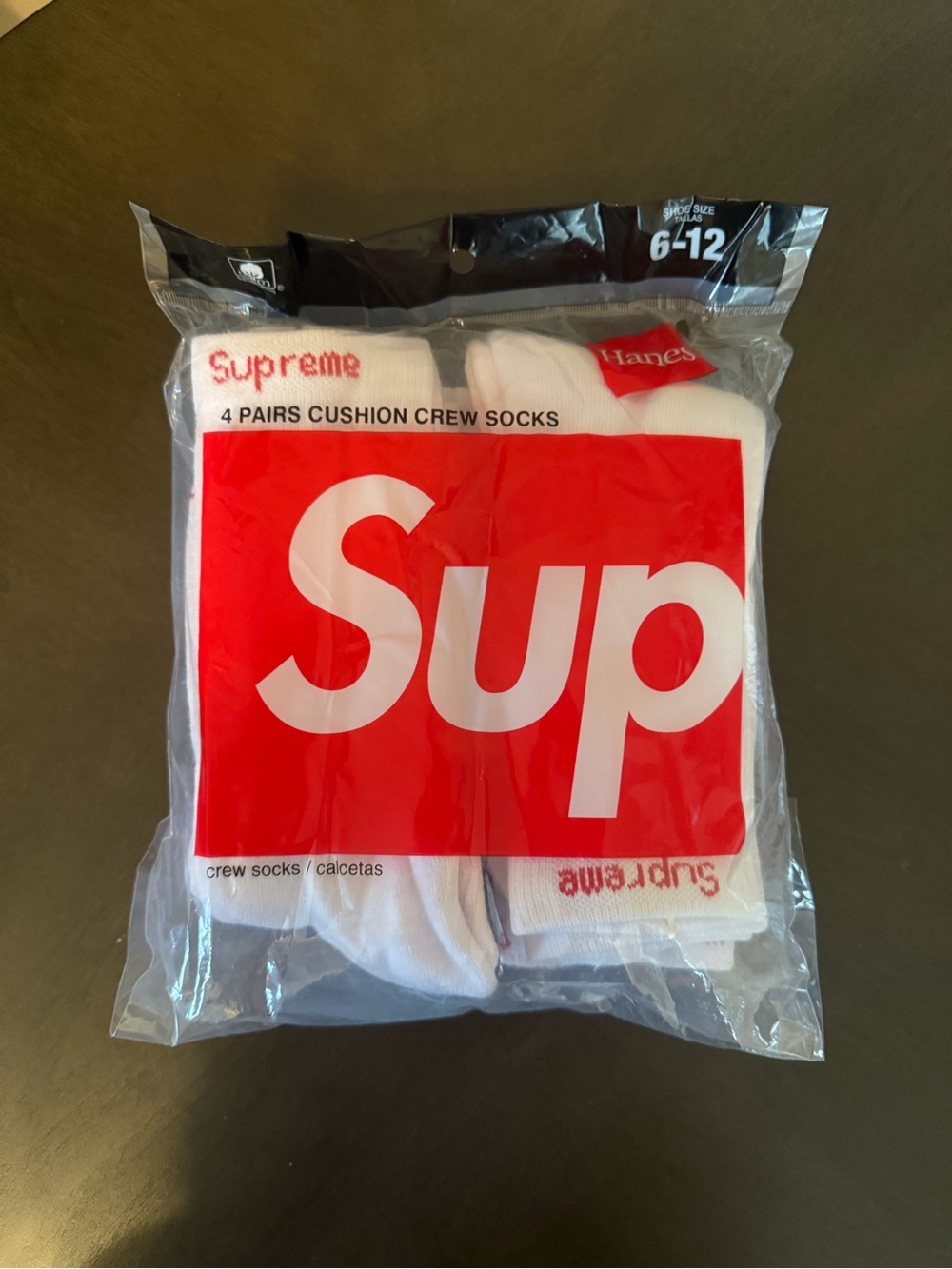 Supreme x Hanes White Crew Socks with Red Logo - 4 Pairs